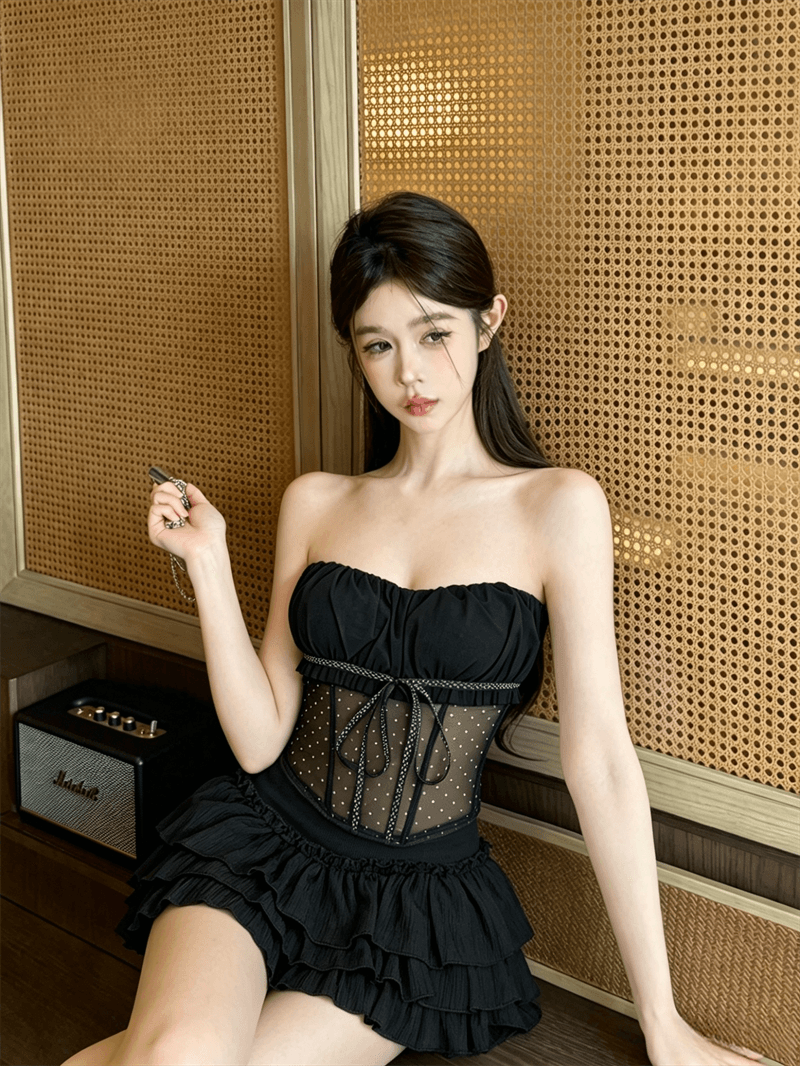 실사 정가 순수한 욕망 핫걸 섹시함 도트 무늬 튜브탑 디자인 몸매 가꾸기 나비 넥타이 조끼 나만의 것을 가져와 라. 가슴 패드 상세 이미지 13