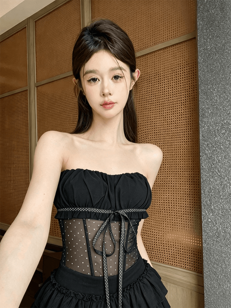 실사 정가 순수한 욕망 핫걸 섹시함 도트 무늬 튜브탑 디자인 몸매 가꾸기 나비 넥타이 조끼 나만의 것을 가져와 라. 가슴 패드 상세 이미지 14