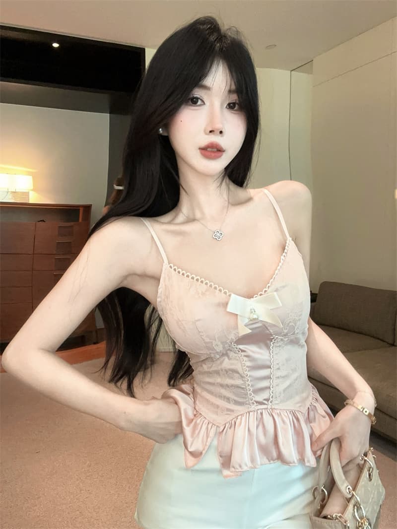 실사 정가 레이스 새틴 망사 캐미솔 여름 몸매 가꾸기 슬림해 보이는 순수한 욕망 맨위