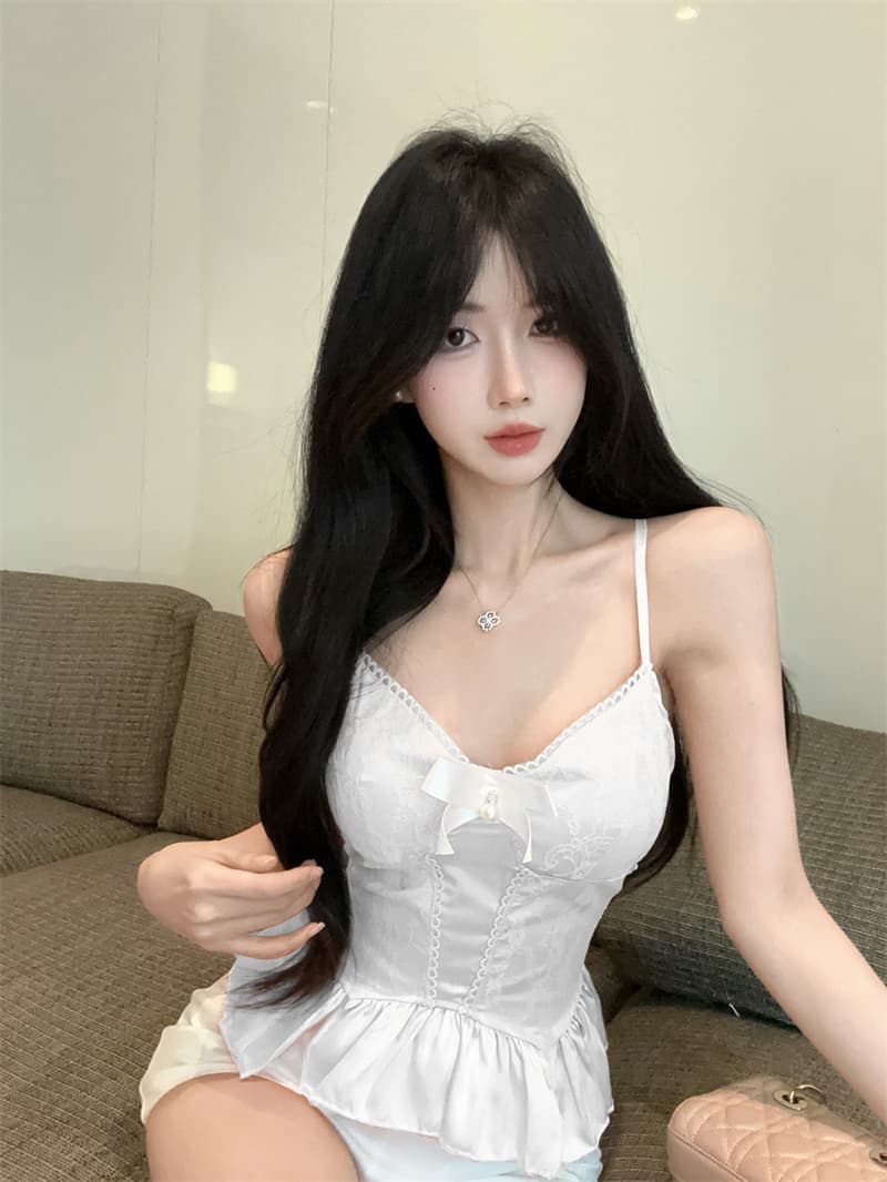 실사 정가 레이스 새틴 망사 캐미솔 여름 몸매 가꾸기 슬림해 보이는 순수한 욕망 맨위 이미지 4