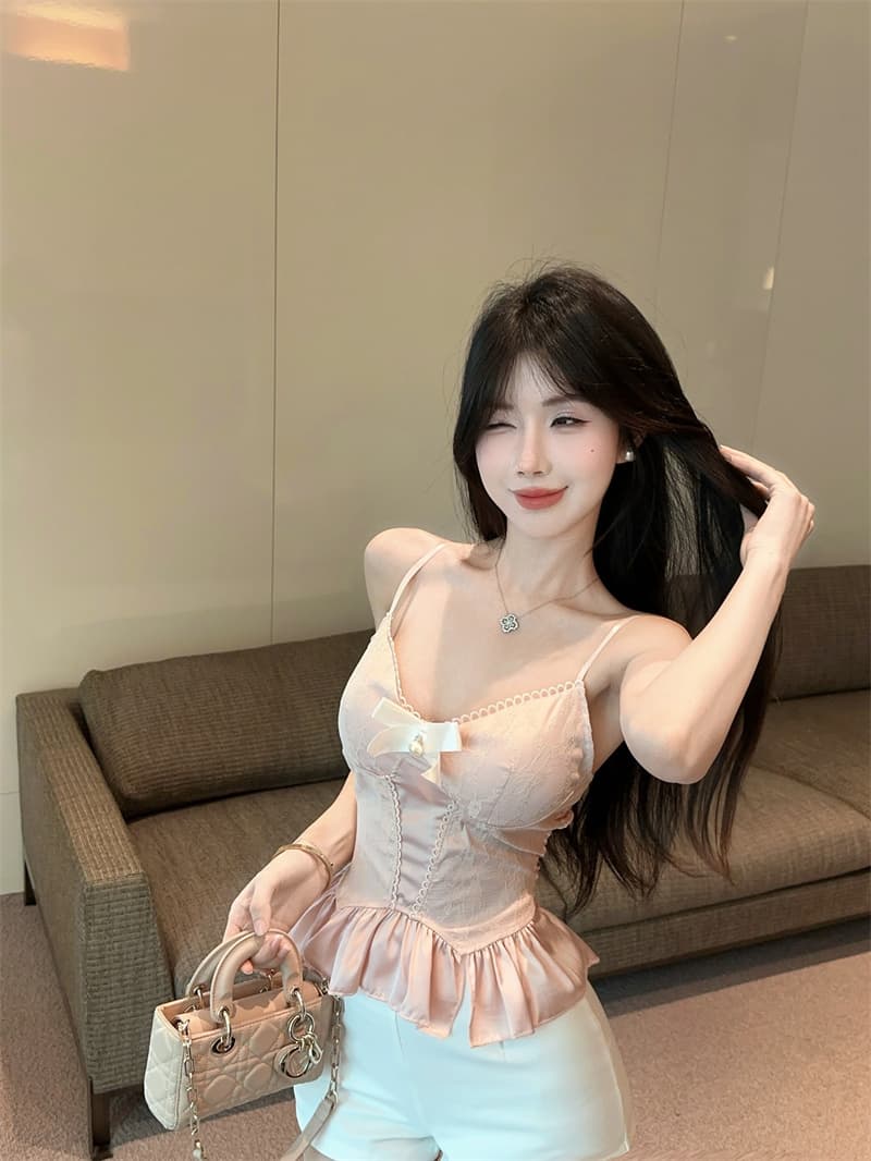 실사 정가 레이스 새틴 망사 캐미솔 여름 몸매 가꾸기 슬림해 보이는 순수한 욕망 맨위 상세 이미지 4