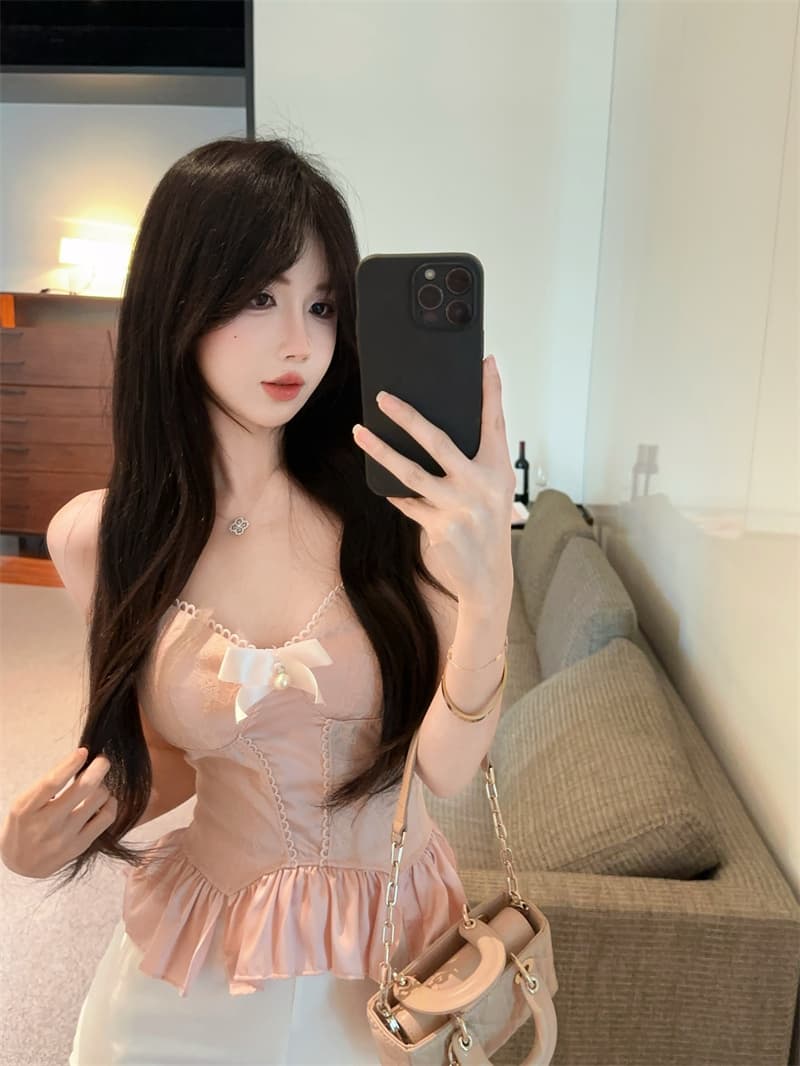 실사 정가 레이스 새틴 망사 캐미솔 여름 몸매 가꾸기 슬림해 보이는 순수한 욕망 맨위 상세 이미지 6