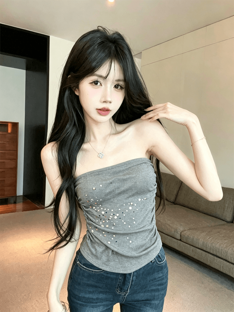 실사 정가 무거운 작업 다이아몬드 세팅 튜브탑 조끼 여성 여름 레이스 조각 민소매 인사이드 가져 가라. 핫걸 쇼트 스타일 맨위 상세 이미지 8