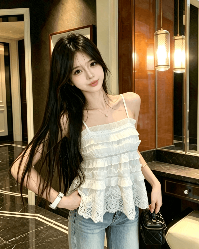 실사 정가 무거운 작업 레이스 조각 인형 셔츠 2026 순수한 욕망 외출용 슬립 여성 셔츠 이미지 3