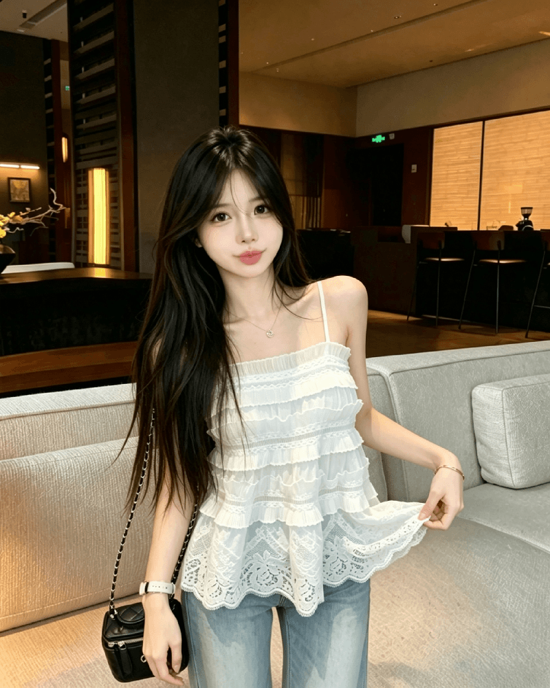 실사 정가 무거운 작업 레이스 조각 인형 셔츠 2026 순수한 욕망 외출용 슬립 여성 셔츠 이미지 4