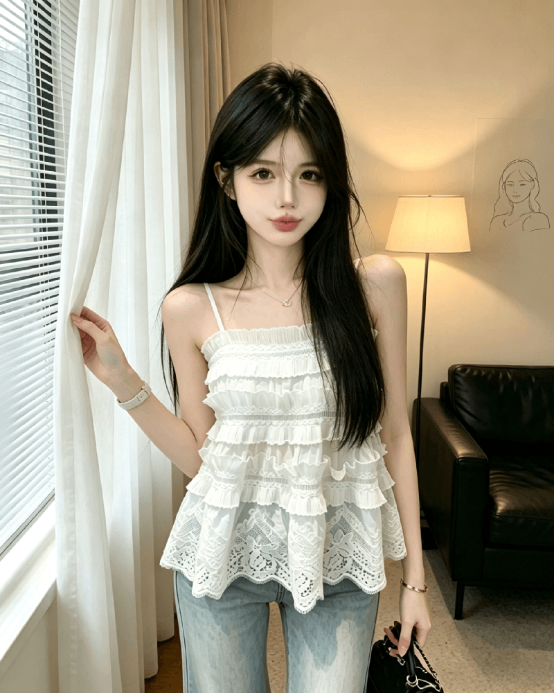 실사 정가 무거운 작업 레이스 조각 인형 셔츠 2026 순수한 욕망 외출용 슬립 여성 셔츠 상세 이미지 2