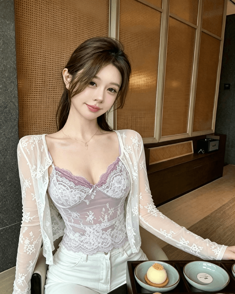 실사 정가 순수한 욕망 레이스 자카드 슬립 레이스 오픈 가디건 두 조각 여성 세트 여름 상세 이미지 2