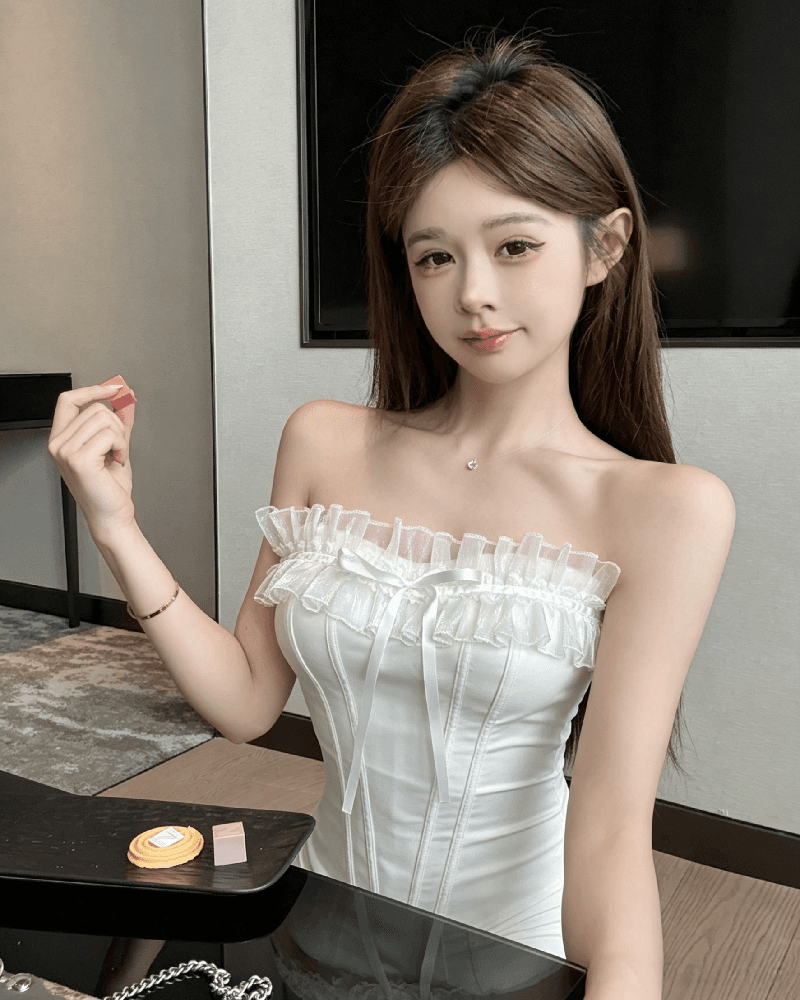 실사 정가 순수한 욕망 핫걸 레이스 레이스 튜브탑 여성 여름 외출용 품격 생선뼈 디자인 슬림해 보이는 맨위 상세 이미지 1