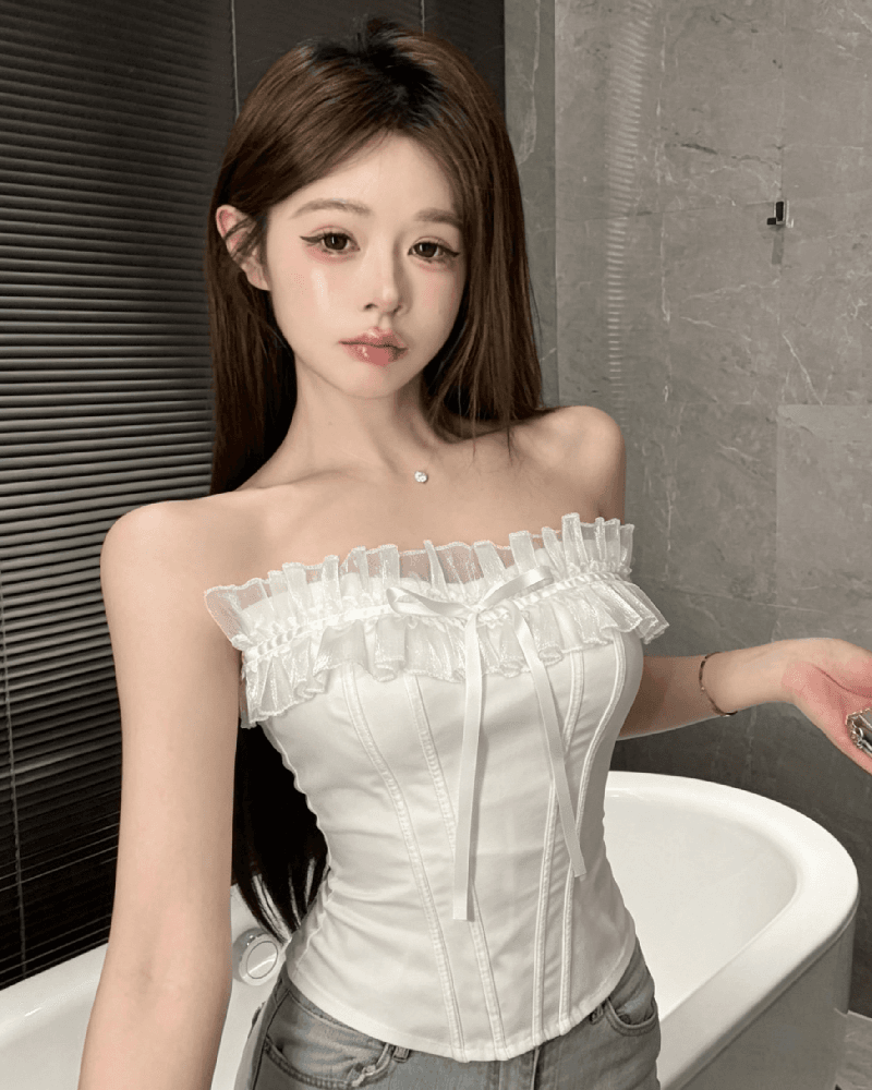 실사 정가 순수한 욕망 핫걸 레이스 레이스 튜브탑 여성 여름 외출용 품격 생선뼈 디자인 슬림해 보이는 맨위 상세 이미지 2