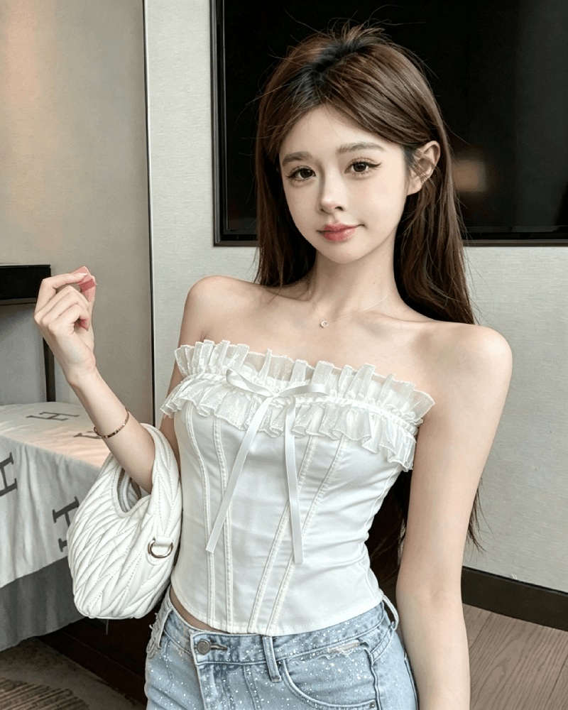 실사 정가 순수한 욕망 핫걸 레이스 레이스 튜브탑 여성 여름 외출용 품격 생선뼈 디자인 슬림해 보이는 맨위 상세 이미지 4