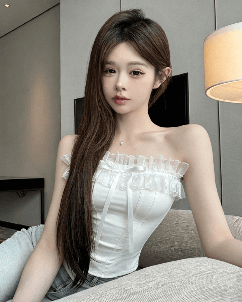 실사 정가 순수한 욕망 핫걸 레이스 레이스 튜브탑 여성 여름 외출용 품격 생선뼈 디자인 슬림해 보이는 맨위 상세 이미지 6