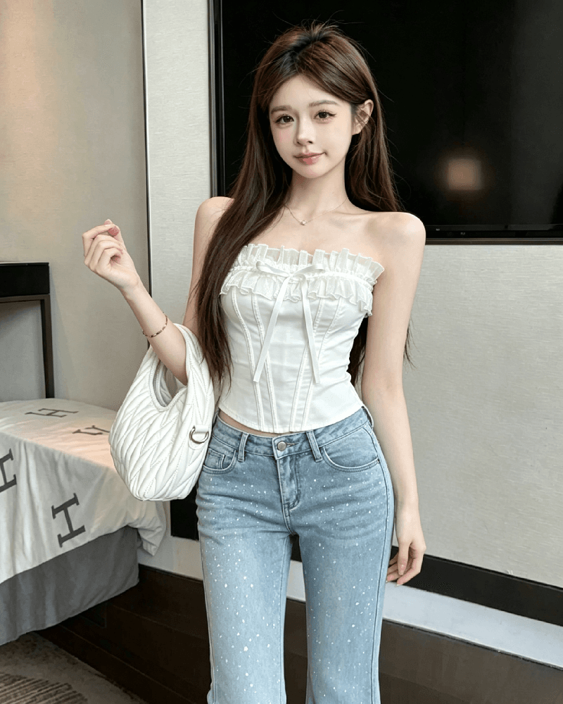 실사 정가 순수한 욕망 핫걸 레이스 레이스 튜브탑 여성 여름 외출용 품격 생선뼈 디자인 슬림해 보이는 맨위 상세 이미지 7