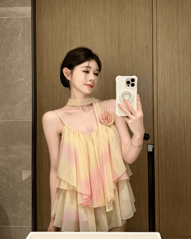 실사 정가 그라데이션 색상 시폰 셔츠 여성 여름 작은 대중 디자인 센스 루즈핏 슬림해 보이는 아름다운 슬립 맨위 상세 이미지 1