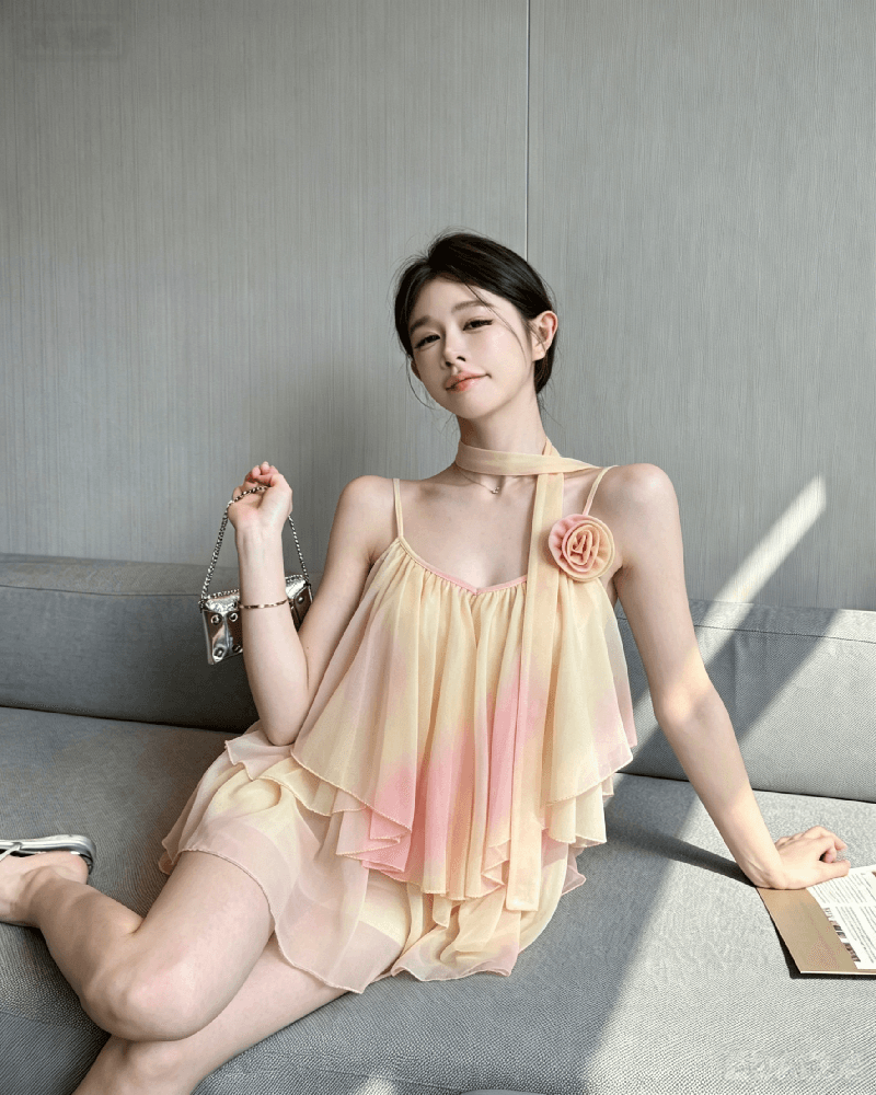 실사 정가 그라데이션 색상 시폰 셔츠 여성 여름 작은 대중 디자인 센스 루즈핏 슬림해 보이는 아름다운 슬립 맨위 상세 이미지 8