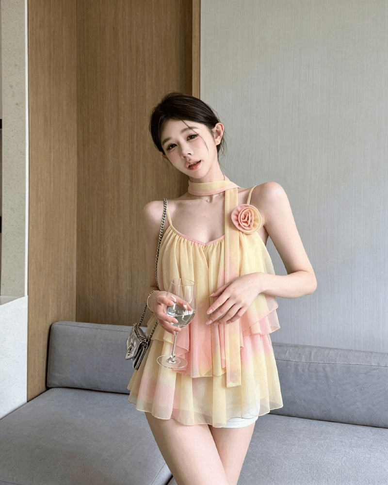실사 정가 그라데이션 색상 시폰 셔츠 여성 여름 작은 대중 디자인 센스 루즈핏 슬림해 보이는 아름다운 슬립 맨위 상세 이미지 9