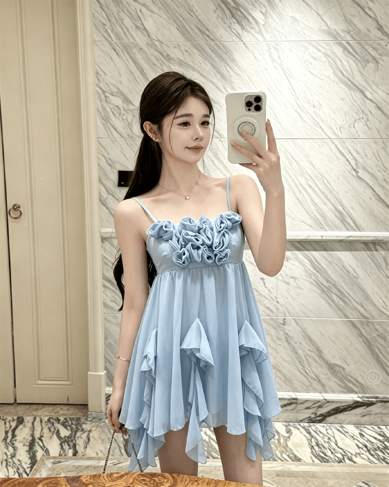 실사 정가 불규칙 꽃 슬립 여성 드레스 여름 해변가 휴가 바람 프릴 아름다운 짧은 치마 상세 이미지 11