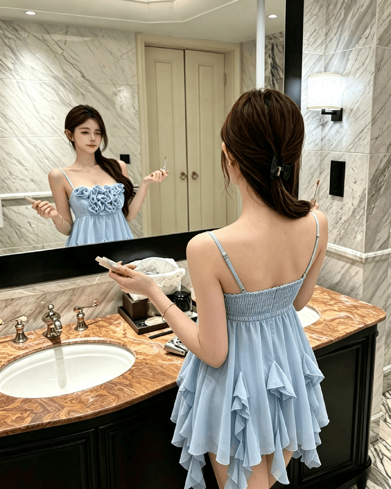 실사 정가 불규칙 꽃 슬립 여성 드레스 여름 해변가 휴가 바람 프릴 아름다운 짧은 치마 상세 이미지 13