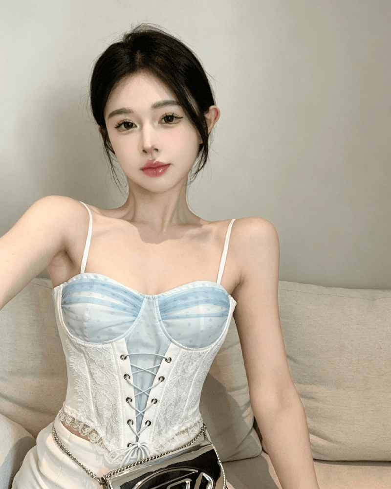 실사 정가 레이스 조각 배색 캐미솔 여름 스트랩 코르셋 순수한 욕망 바람 몸매 가꾸기 허리 수축 맨위 상세 이미지 7