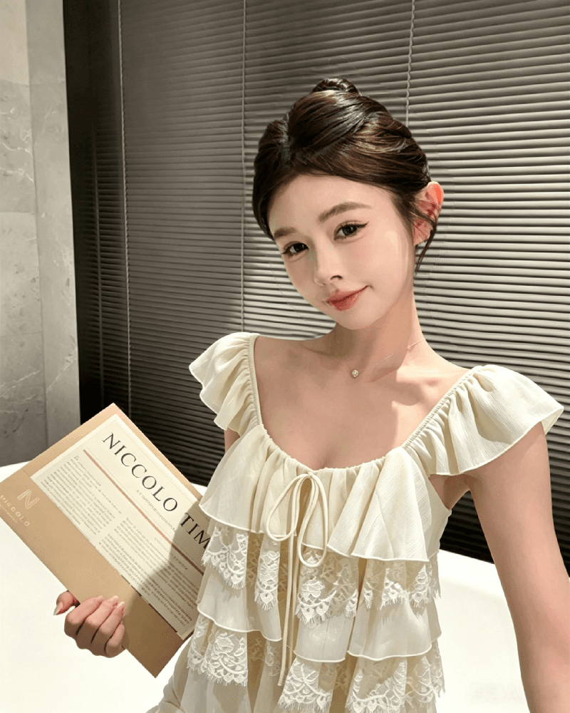 실사 정가 프랑스식 Feifei 소매 레이스 조각 쉬폰 작은 셔츠 여성 여름 순수한 욕망 한 부서 디자인 센스 루즈핏 맨위 상세 이미지 3