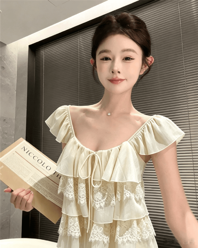 실사 정가 프랑스식 Feifei 소매 레이스 조각 쉬폰 작은 셔츠 여성 여름 순수한 욕망 한 부서 디자인 센스 루즈핏 맨위 상세 이미지 8