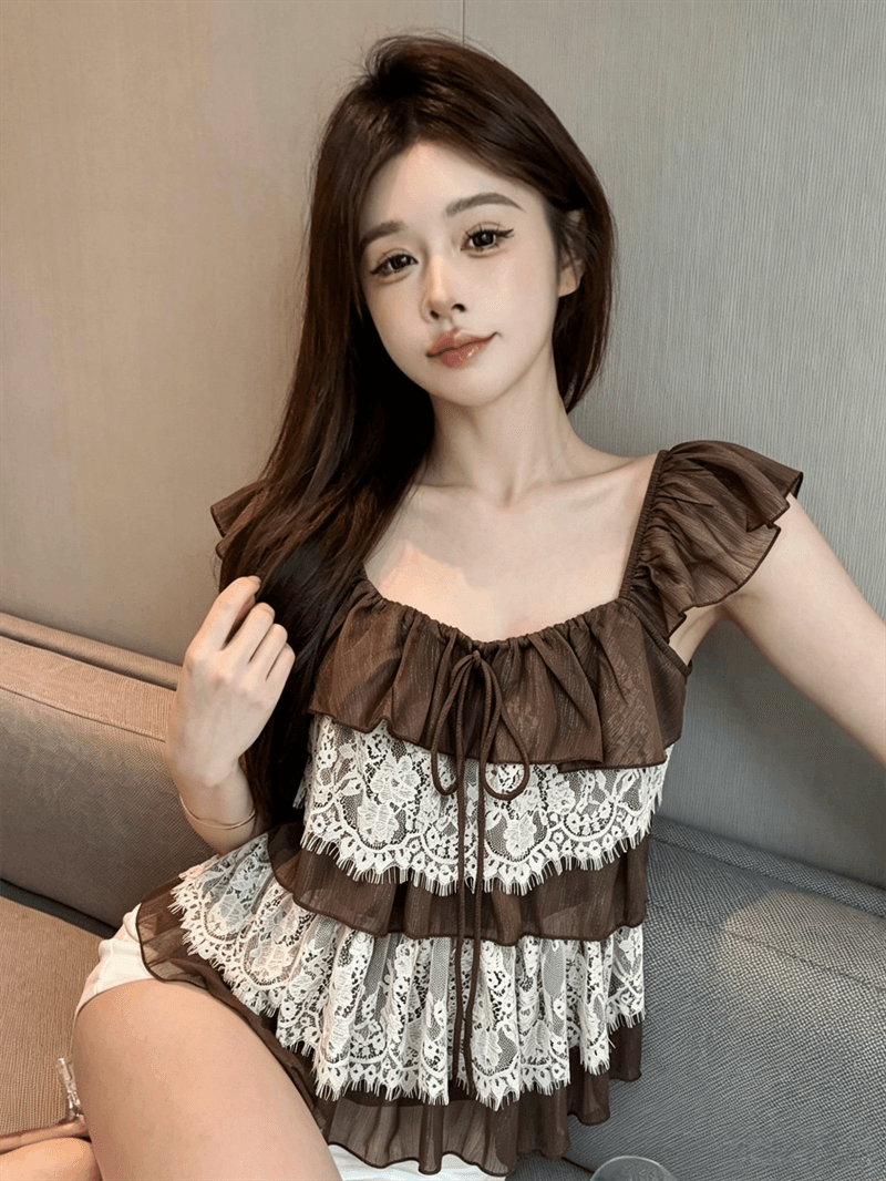 실사 정가 프랑스식 Feifei 소매 레이스 조각 쉬폰 작은 셔츠 여성 여름 순수한 욕망 한 부서 디자인 센스 루즈핏 맨위 상세 이미지 13