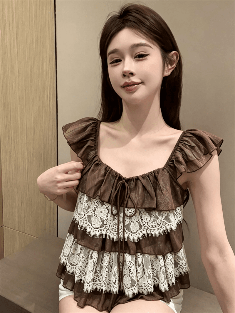 실사 정가 프랑스식 Feifei 소매 레이스 조각 쉬폰 작은 셔츠 여성 여름 순수한 욕망 한 부서 디자인 센스 루즈핏 맨위 상세 이미지 14