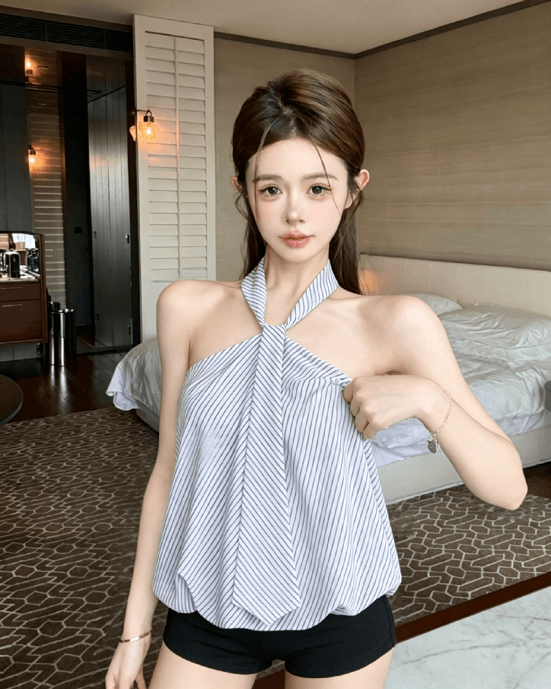 실사 정가 행침 목 흑백 줄무늬 튜브탑 꽃밭 캐주얼 다용도 한 부서 여성 여름 민소매 루즈핏 맨위 상세 이미지 8