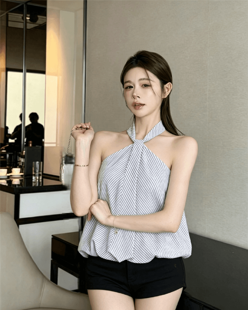 실사 정가 행침 목 흑백 줄무늬 튜브탑 꽃밭 캐주얼 다용도 한 부서 여성 여름 민소매 루즈핏 맨위 상세 이미지 9