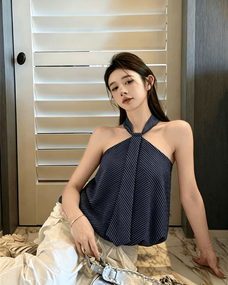 실사 정가 행침 목 흑백 줄무늬 튜브탑 꽃밭 캐주얼 다용도 한 부서 여성 여름 민소매 루즈핏 맨위 상세 이미지 13