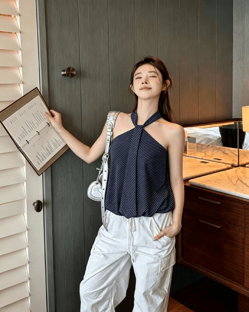 실사 정가 행침 목 흑백 줄무늬 튜브탑 꽃밭 캐주얼 다용도 한 부서 여성 여름 민소매 루즈핏 맨위 상세 이미지 20