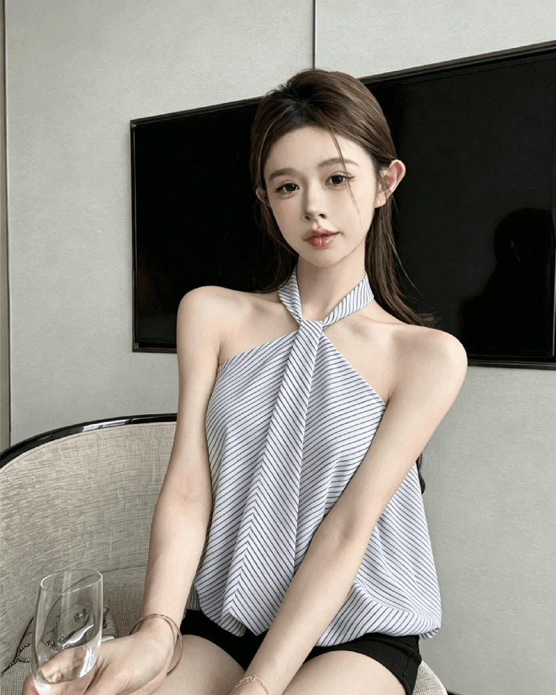 실사 정가 행침 목 흑백 줄무늬 튜브탑 꽃밭 캐주얼 다용도 한 부서 여성 여름 민소매 루즈핏 맨위 상세 이미지 10