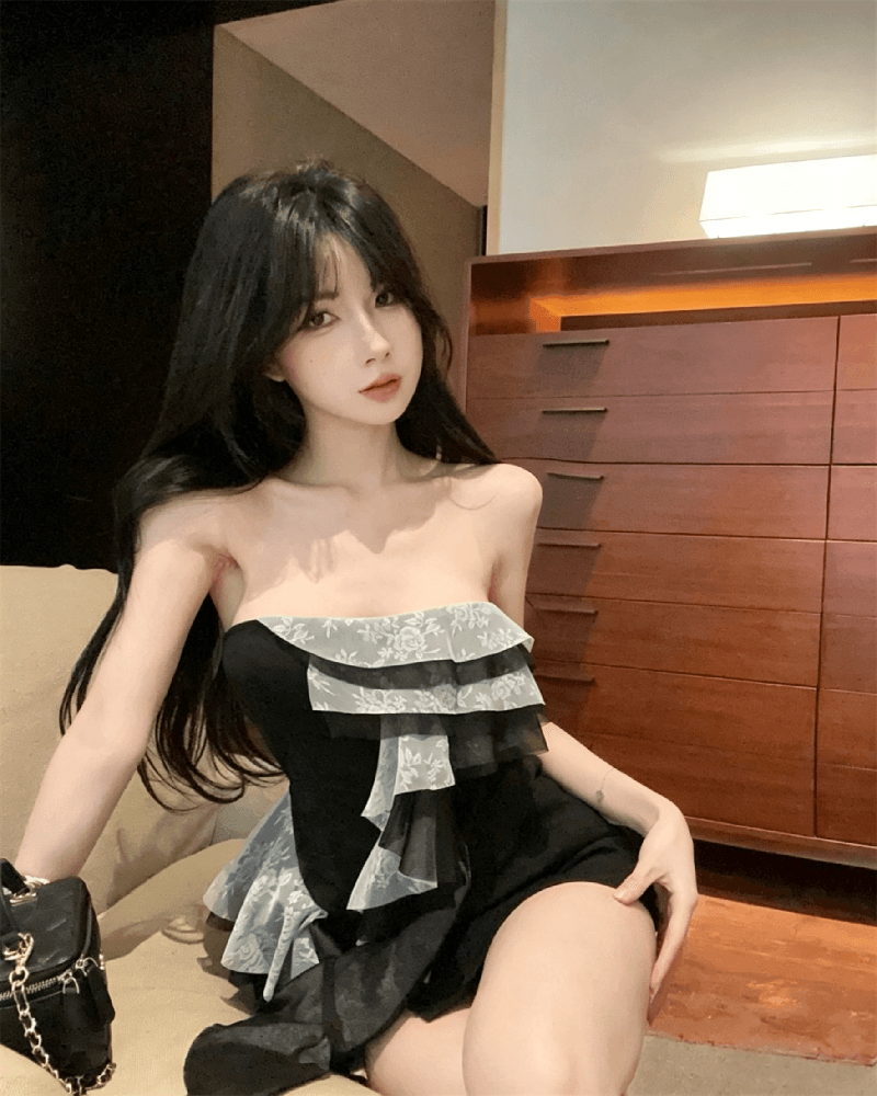 실사 정가 아메리칸 레트로 불규칙 프릴 리본 튜브탑 맨위 핫걸 조끼 여성 상세 이미지 6