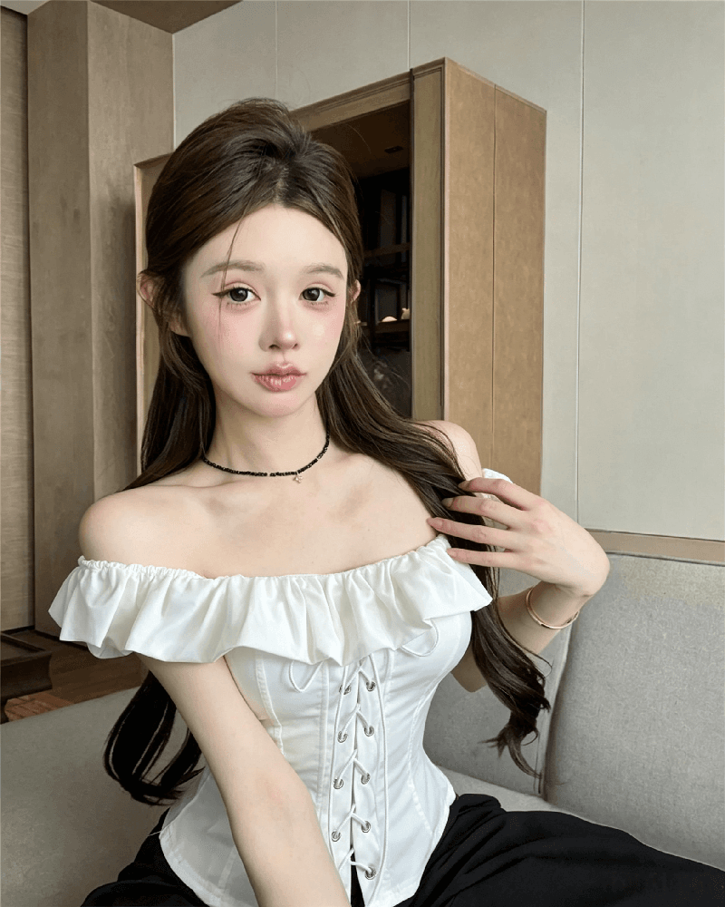 실사 정가 화이트 오프숄더 순수한 욕망 스트랩 생선뼈 코르셋 쇼트 스타일 여성 셔츠 여름 새로운 슬림해 보이는 맨위 상세 이미지 3