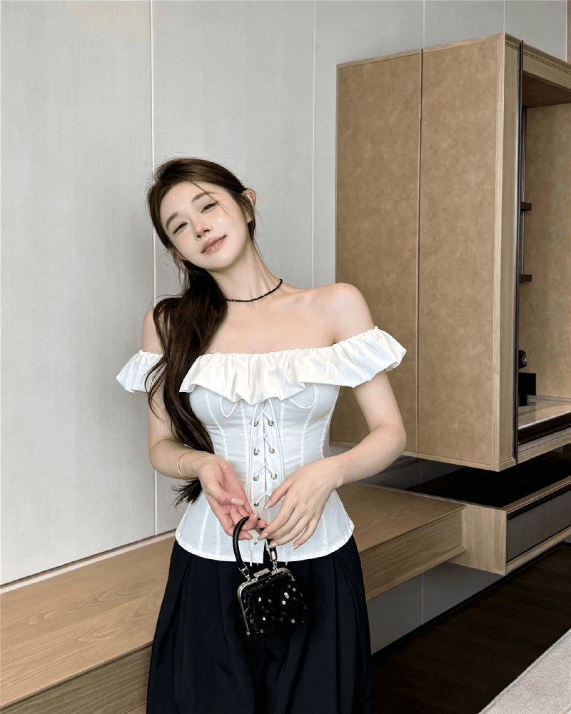 실사 정가 화이트 오프숄더 순수한 욕망 스트랩 생선뼈 코르셋 쇼트 스타일 여성 셔츠 여름 새로운 슬림해 보이는 맨위 상세 이미지 8