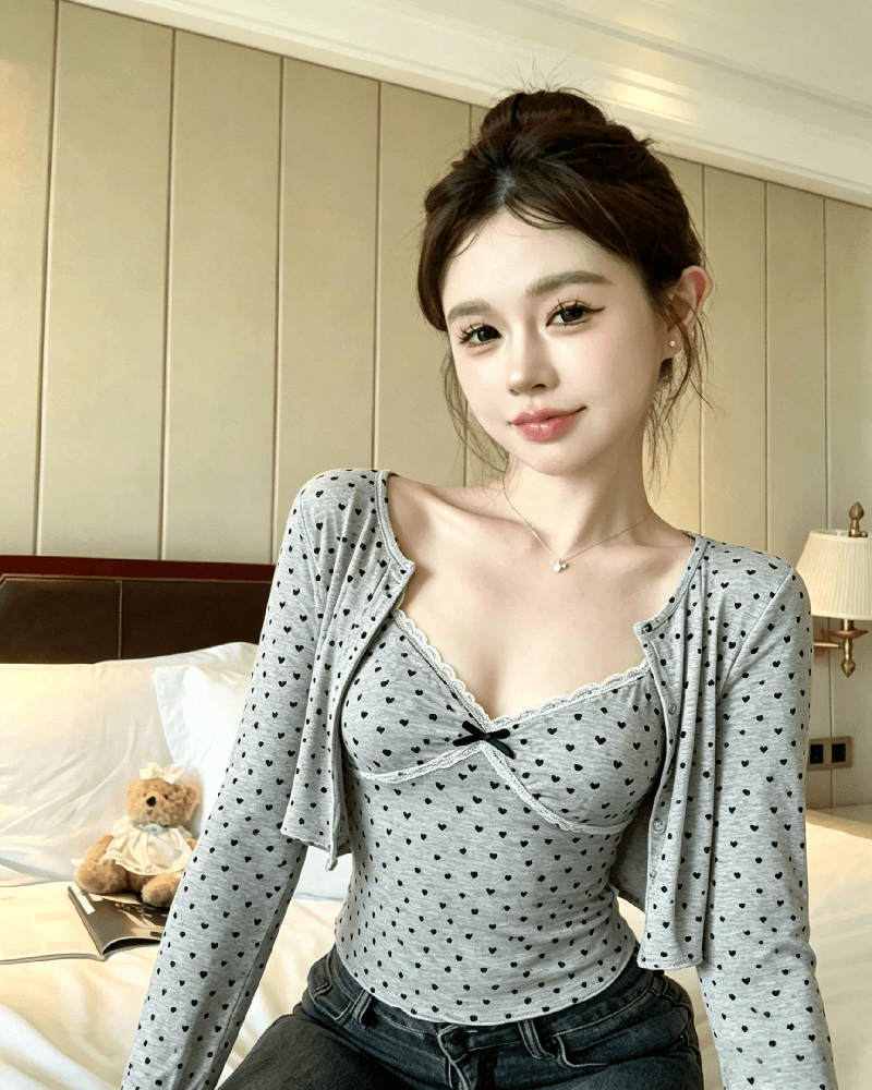 실사 정가 순수한 욕망 바람 홀치기 염색 식물 플러시 레이스 조각 캐미솔 슬림해 보이는 자외선 차단 오픈 가디건 투피스 세트 상세 이미지 1