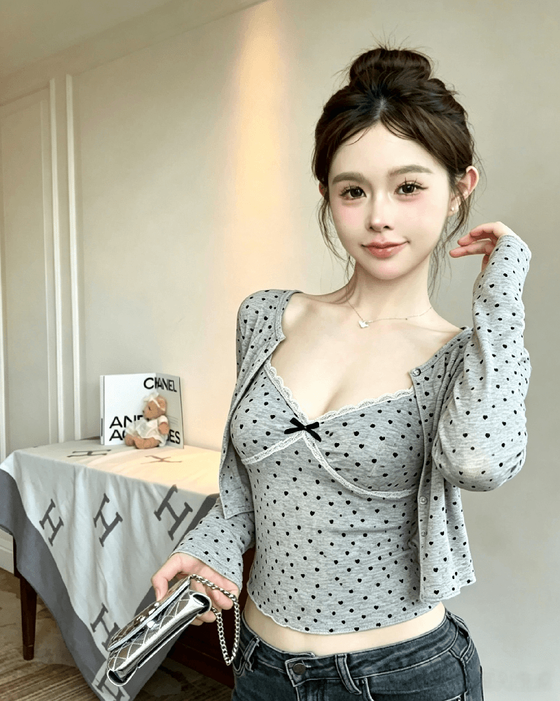 실사 정가 순수한 욕망 바람 홀치기 염색 식물 플러시 레이스 조각 캐미솔 슬림해 보이는 자외선 차단 오픈 가디건 투피스 세트 상세 이미지 2