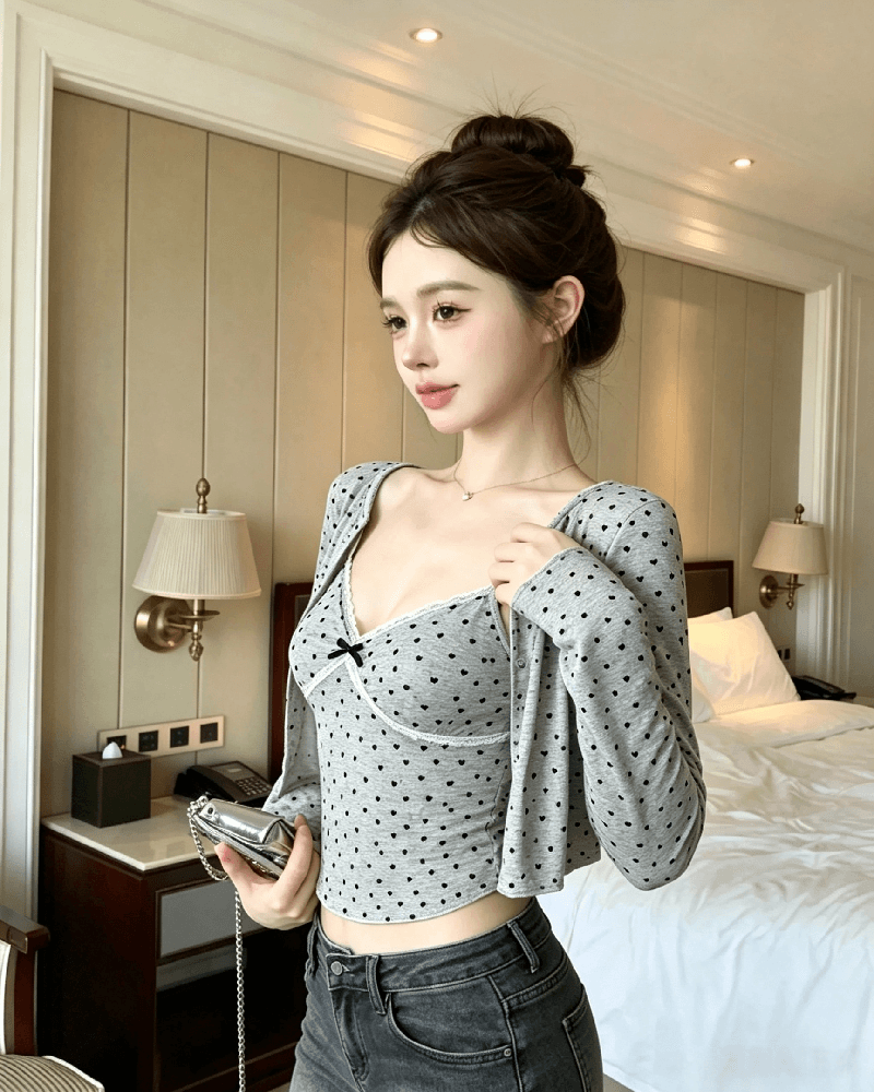 실사 정가 순수한 욕망 바람 홀치기 염색 식물 플러시 레이스 조각 캐미솔 슬림해 보이는 자외선 차단 오픈 가디건 투피스 세트 상세 이미지 13