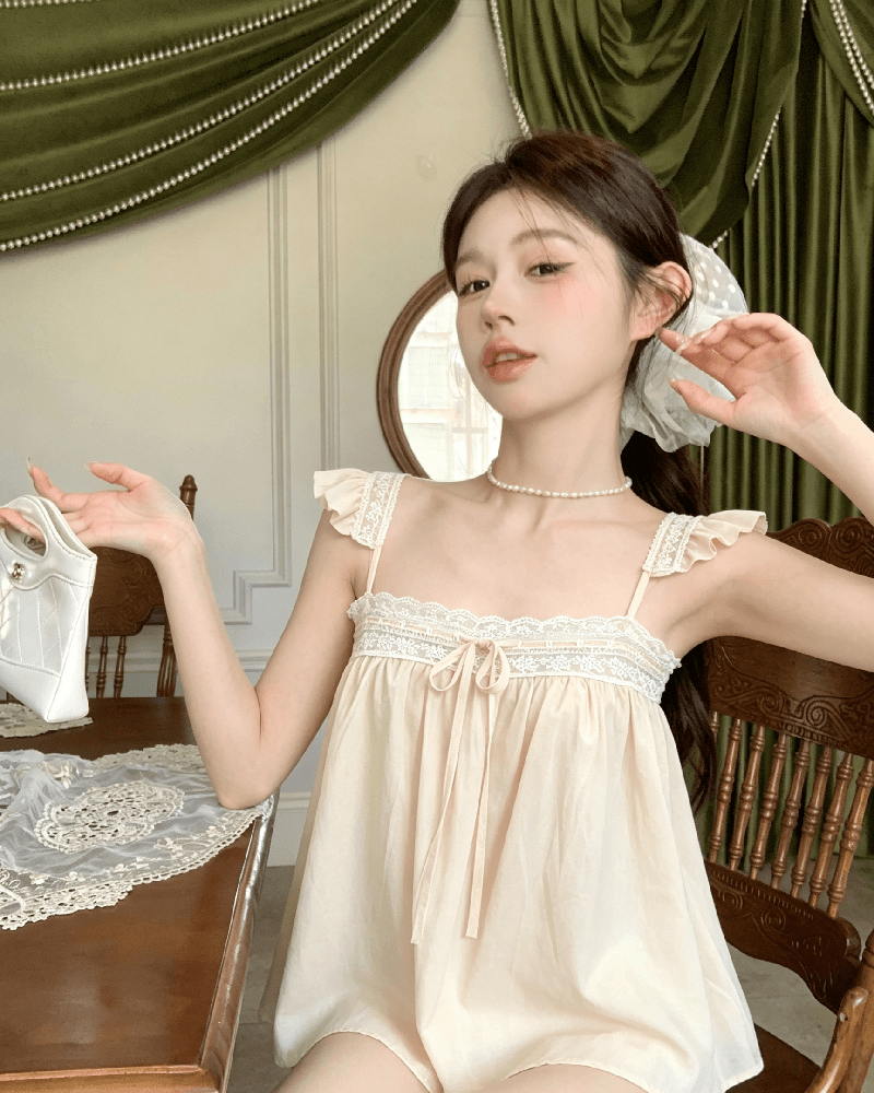실사 정가 달콤함 레이스 레이스 작은 날다 소매 여성 여름 루즈핏 슬림해 보이는 슬립 민소매 조끼 맨위 상세 이미지 7
