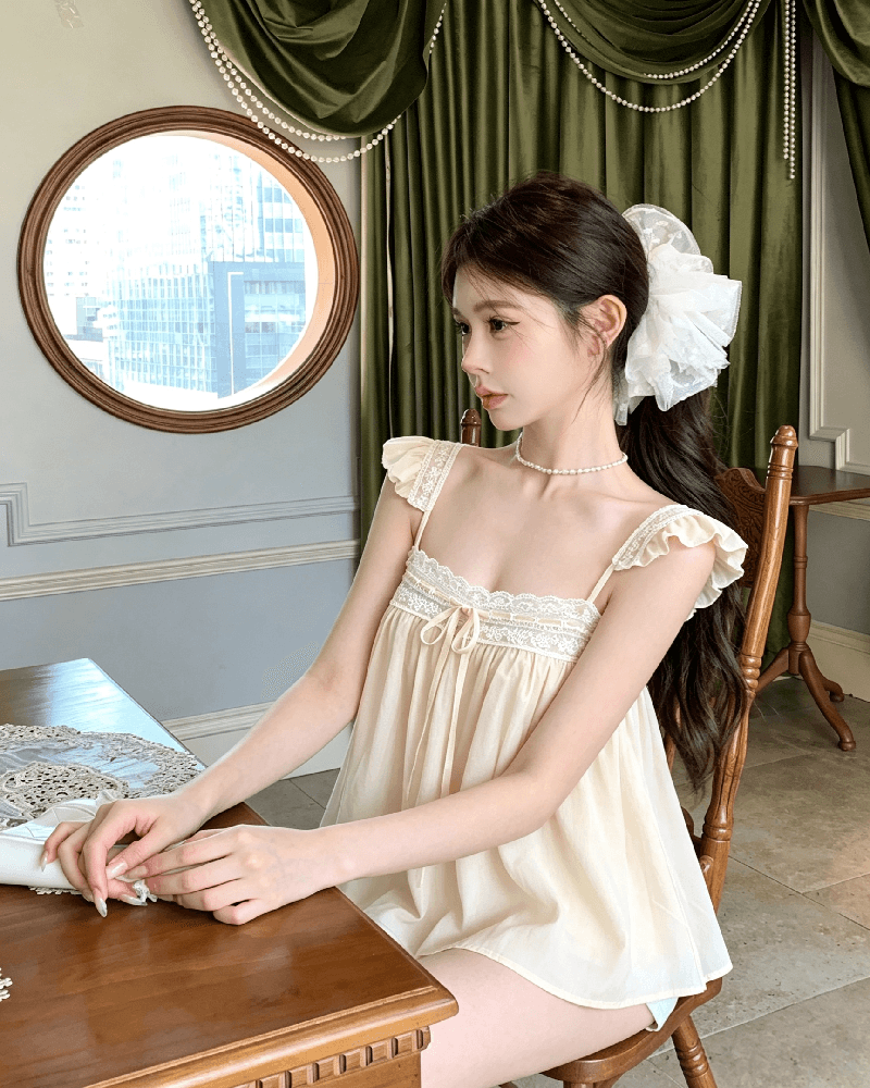 실사 정가 달콤함 레이스 레이스 작은 날다 소매 여성 여름 루즈핏 슬림해 보이는 슬립 민소매 조끼 맨위 상세 이미지 8