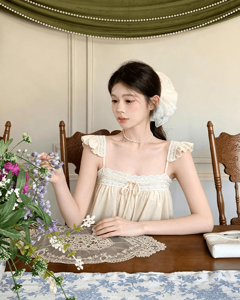 실사 정가 달콤함 레이스 레이스 작은 날다 소매 여성 여름 루즈핏 슬림해 보이는 슬립 민소매 조끼 맨위 상세 이미지 9
