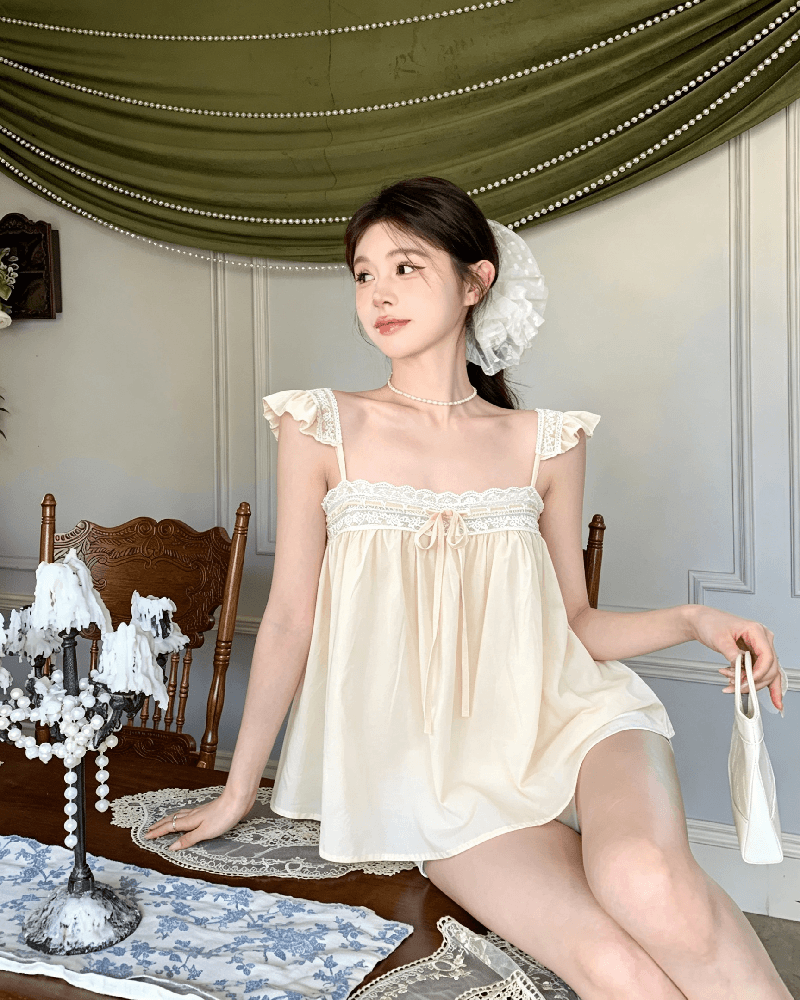 실사 정가 달콤함 레이스 레이스 작은 날다 소매 여성 여름 루즈핏 슬림해 보이는 슬립 민소매 조끼 맨위 상세 이미지 10