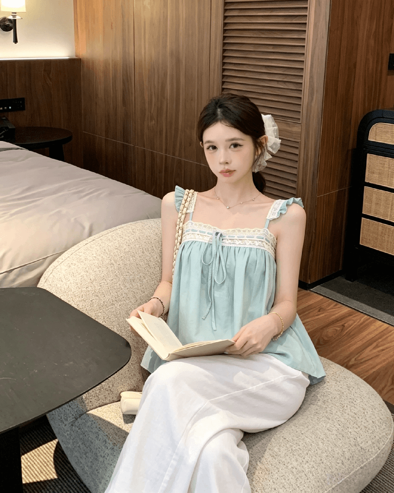 실사 정가 달콤함 레이스 레이스 작은 날다 소매 여성 여름 루즈핏 슬림해 보이는 슬립 민소매 조끼 맨위 상세 이미지 20