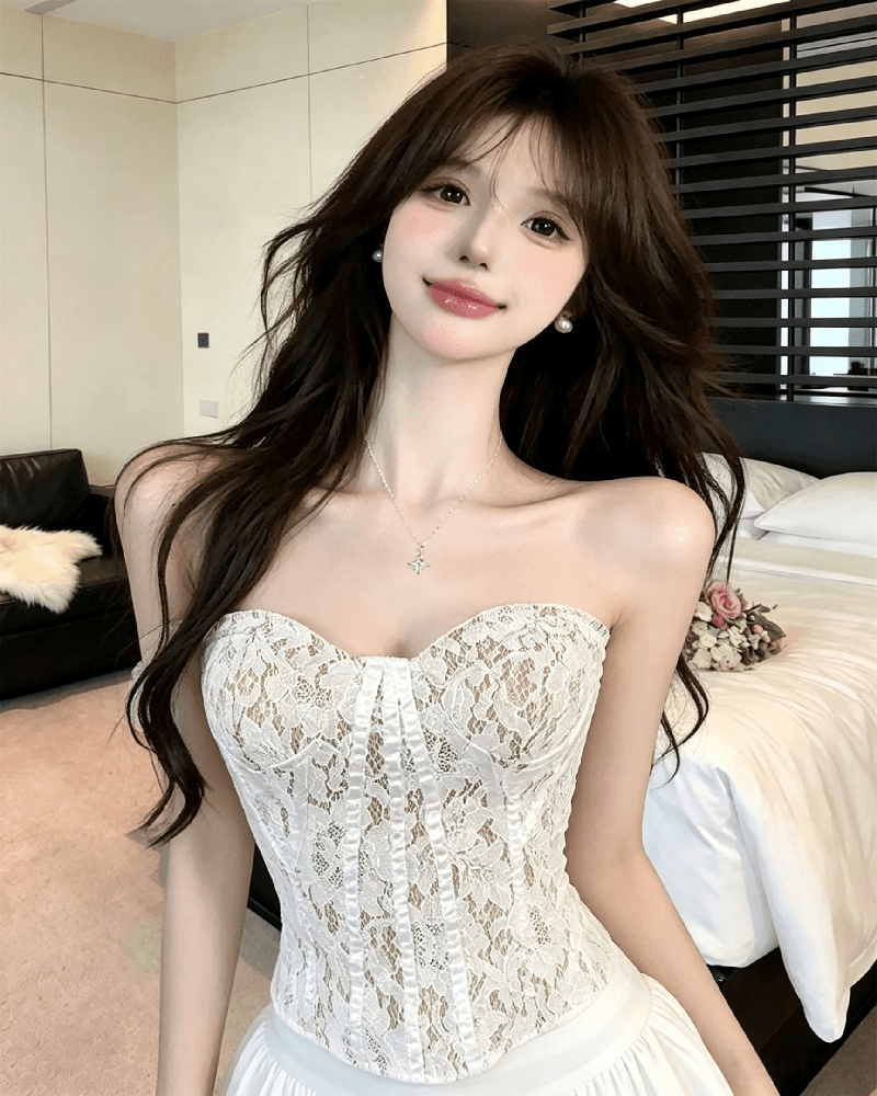 실사 정가 섹시함 레이스 생선뼈 튜브탑 캐미솔 여름 몸매 가꾸기 핫걸 슬림해 보이는 벨트 가슴 패드 의류 상세 이미지 8