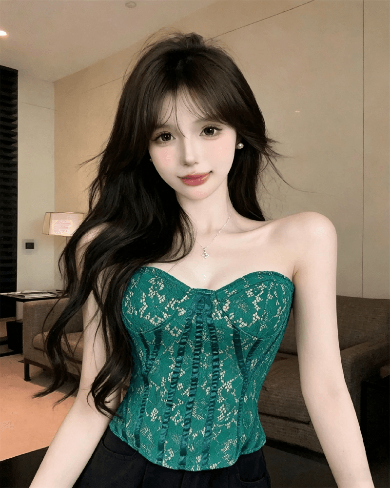 실사 정가 섹시함 레이스 생선뼈 튜브탑 캐미솔 여름 몸매 가꾸기 핫걸 슬림해 보이는 벨트 가슴 패드 의류 상세 이미지 15