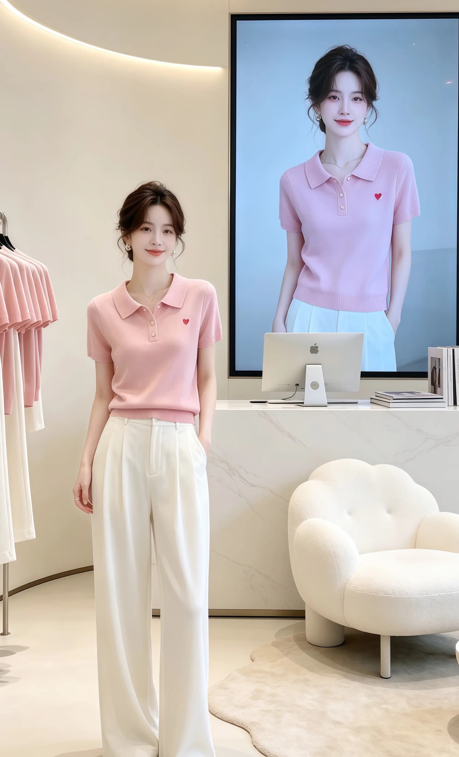 슈퍼 잘 생긴 POLO 칼라 니트 반팔 티셔츠 여성 2026 여름 빅 사이즈 외국 가스 연령 감소 아름다운 작은 맨위 이미지 3