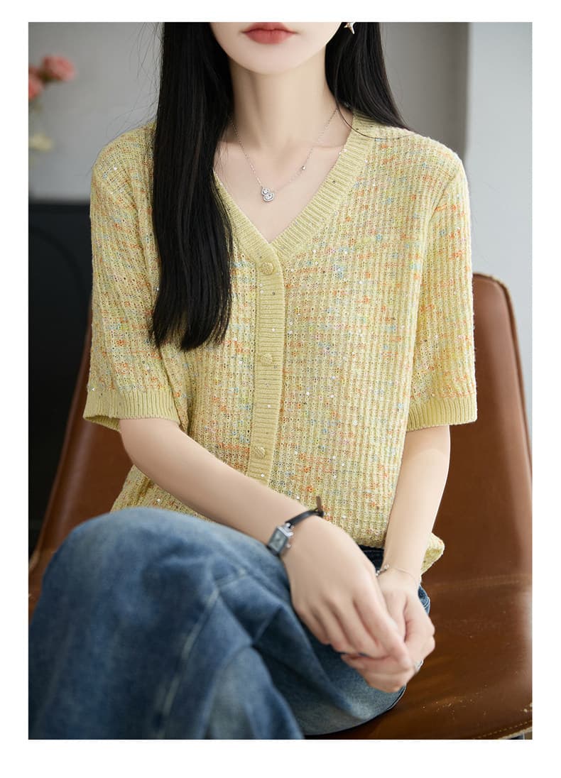 뽕나무 누에 실크 V넥 반팔 티셔츠 여성 루즈핏 슬림해 보이는 티셔츠 여름 새로운 외국 가스 핑크색 맨위 여성 이미지 3