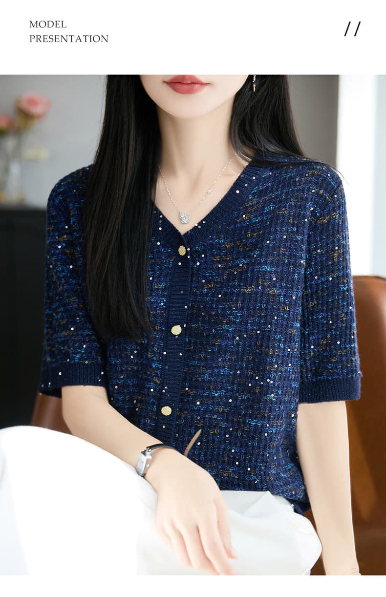 뽕나무 누에 실크 V넥 반팔 티셔츠 여성 루즈핏 슬림해 보이는 티셔츠 여름 새로운 외국 가스 핑크색 맨위 여성 상세 이미지 3