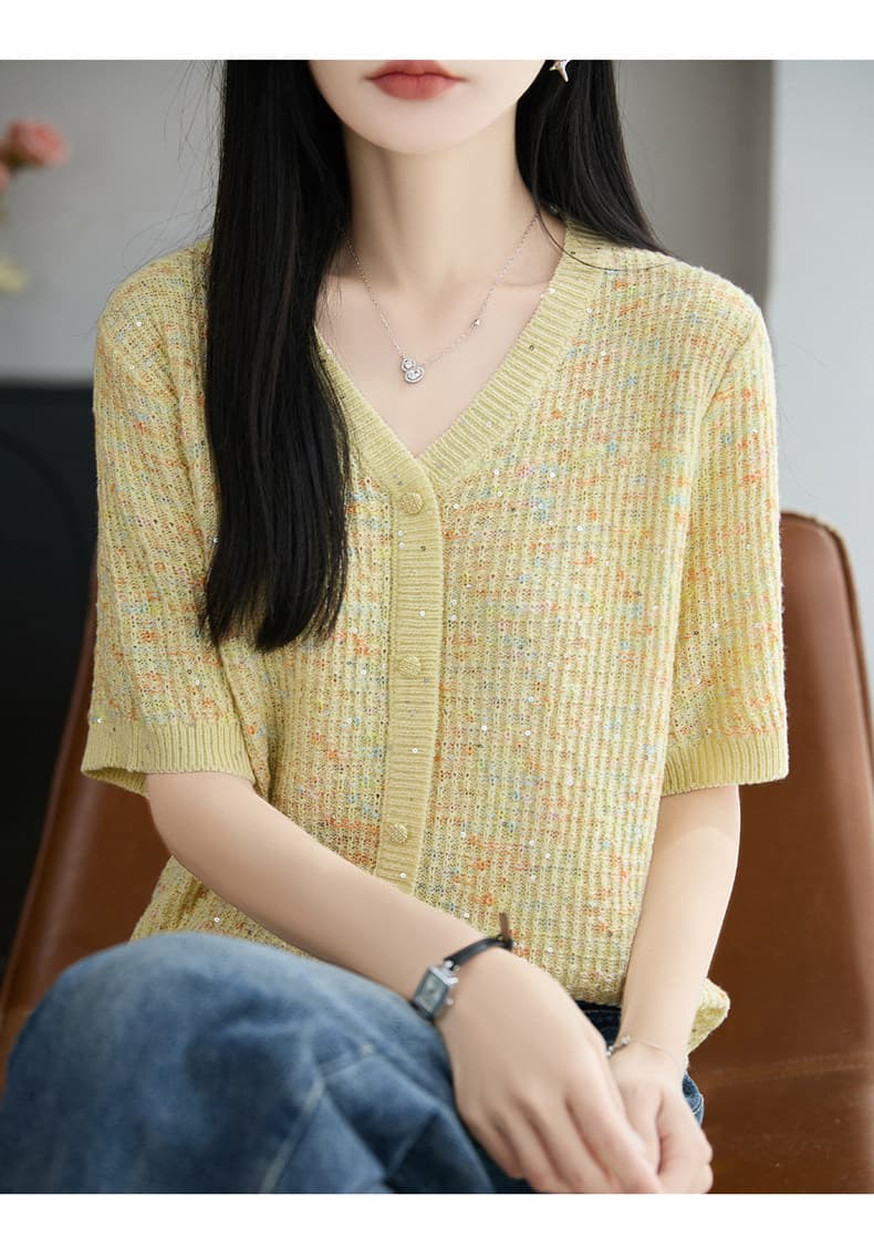뽕나무 누에 실크 V넥 반팔 티셔츠 여성 루즈핏 슬림해 보이는 티셔츠 여름 새로운 외국 가스 핑크색 맨위 여성 상세 이미지 6