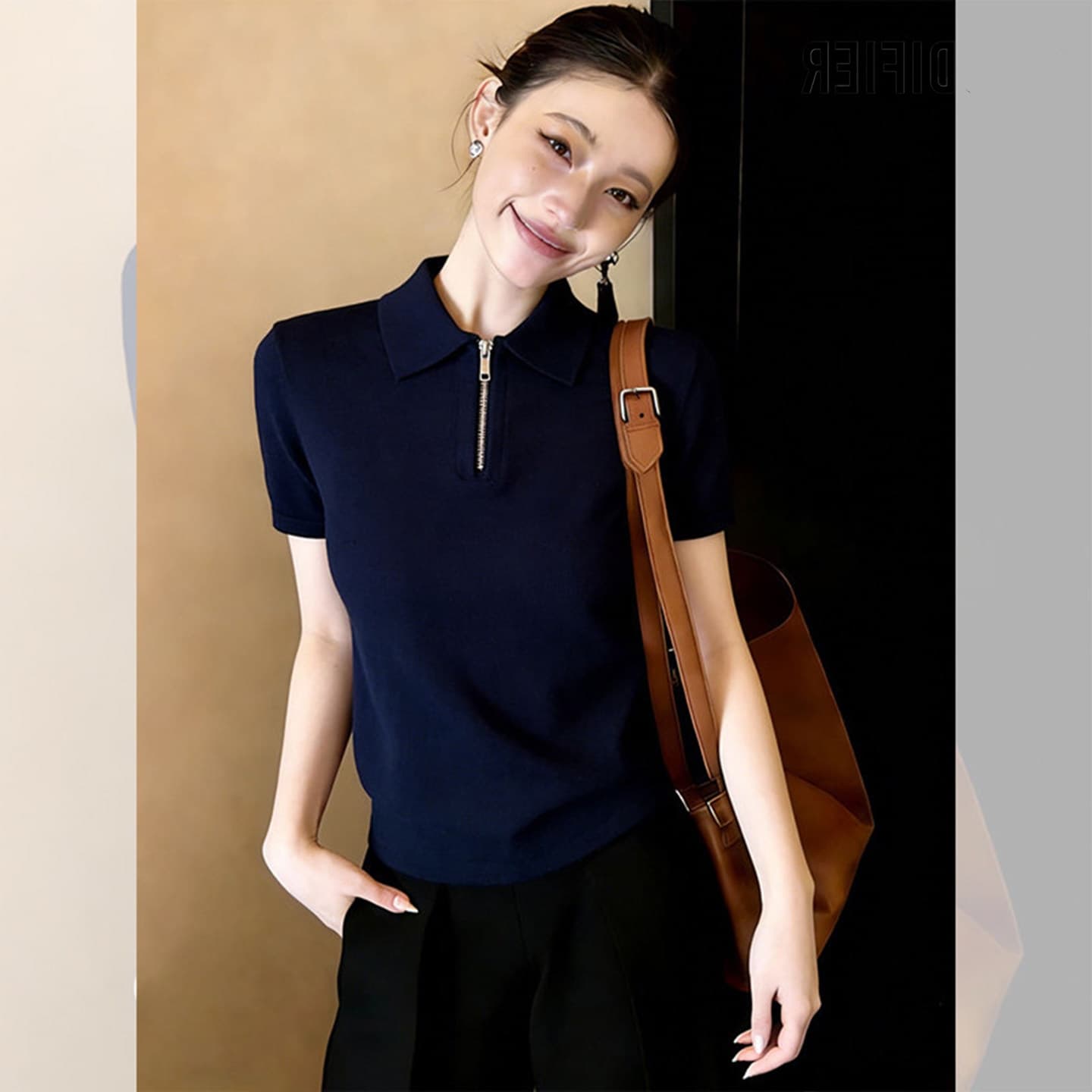 2026 년 여름 POLO 칼라 지퍼 반팔 루즈핏 패션 다용도 출퇴근 티셔츠 맨위 여성 이미지 4