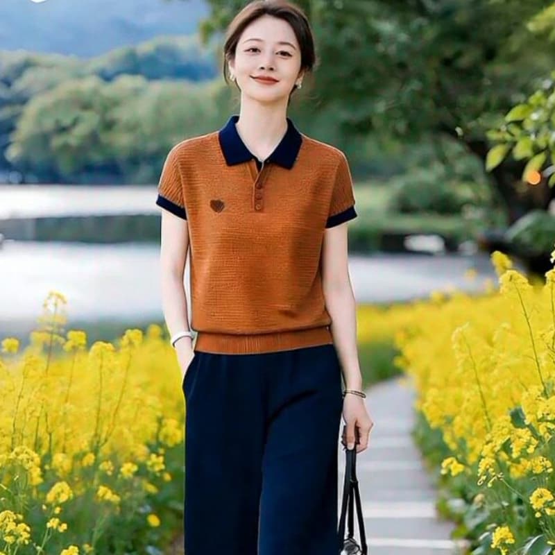 2026 여름 새로운 패션 배색 니트 스웨터 여성 이미지 3